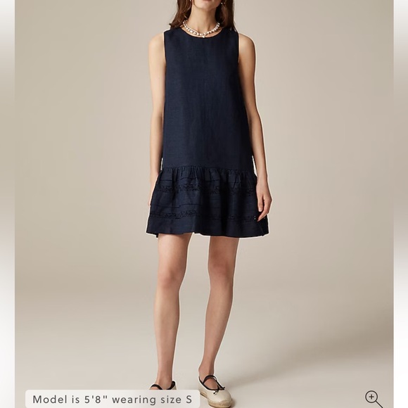 NWT J. Crew Maxine ruffle-trim dress in linen, size S Navy - Picture 1 of 8